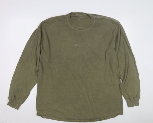 Urban Outfitters Men's Green Oversized Long Sleeve T-Shirt