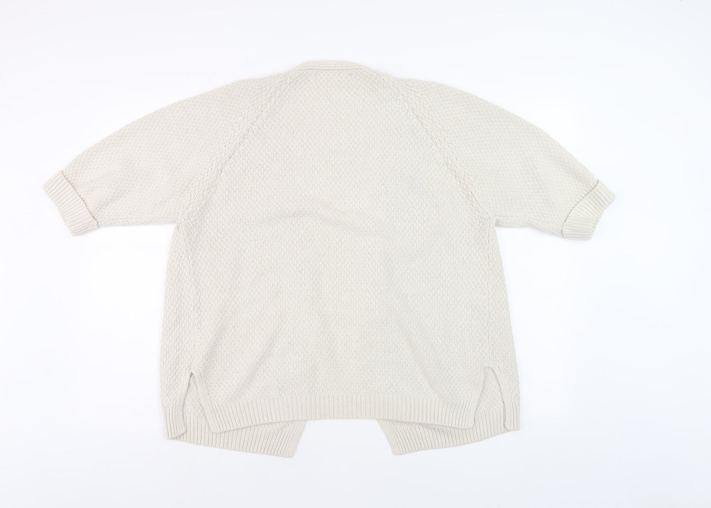 Fat Face Women's Ivory Open Front Cardigan Size 12 Open-Knit Raglan