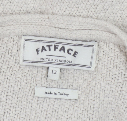 Fat Face Women's Ivory Open Front Cardigan Size 12 Open-Knit Raglan