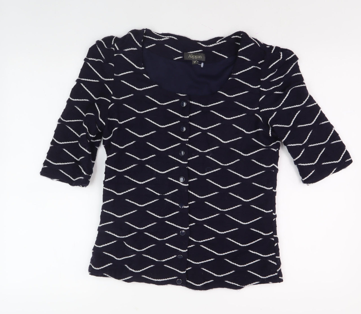 Alexon Women's Blue Button-Up Geometric Top M