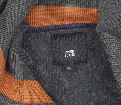 River Island Men's Grey Collared Henley Jumper M