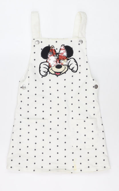 George Girls' White Pinafore Dress (5-6 Years) with Mickey Embroidery
