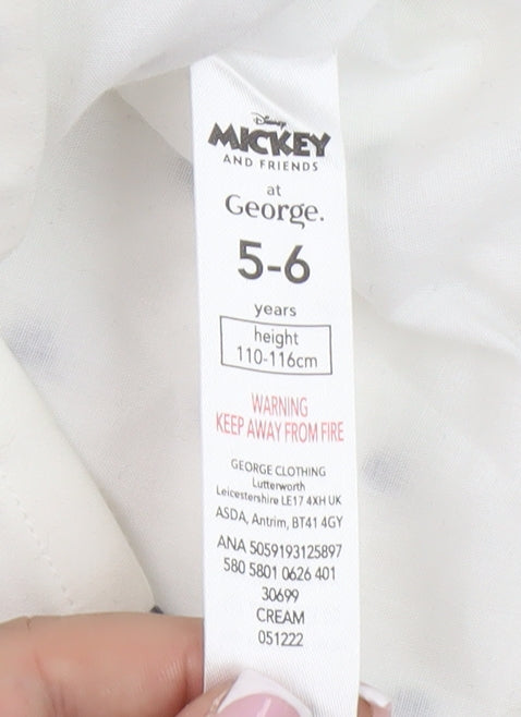 George Girls' White Pinafore Dress (5-6 Years) with Mickey Embroidery