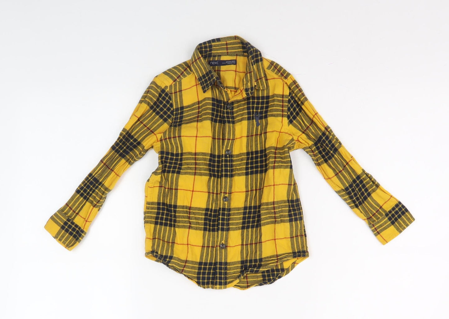 Next Boys Yellow Plaid Button-Up Shirt 4 Years