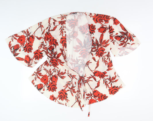 Boohoo Women’s Floral Wrap Blouse, Size 8, Multicoloured