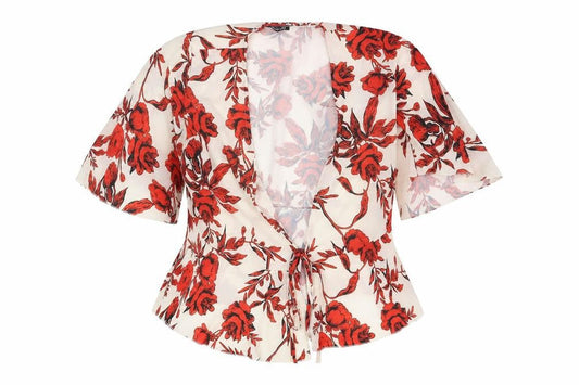 Boohoo Women’s Floral Wrap Blouse, Size 8, Multicoloured