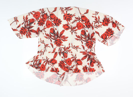 Boohoo Women’s Floral Wrap Blouse, Size 8, Multicoloured