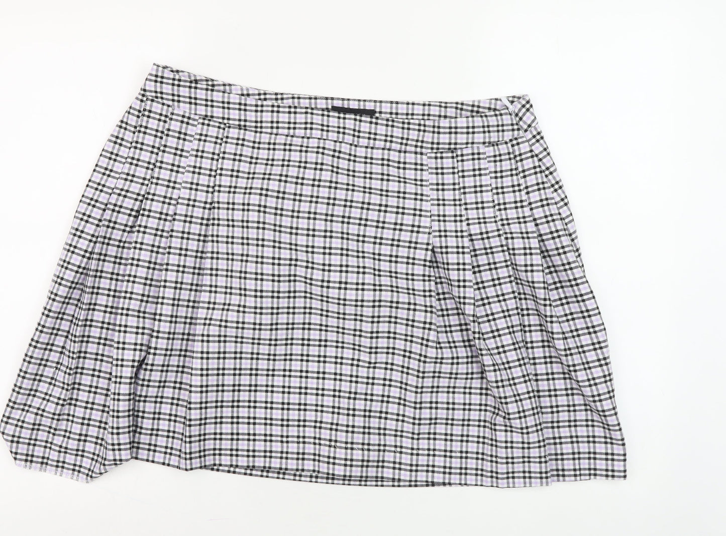 New Look Women's Black Pleated Check Skirt Size 18