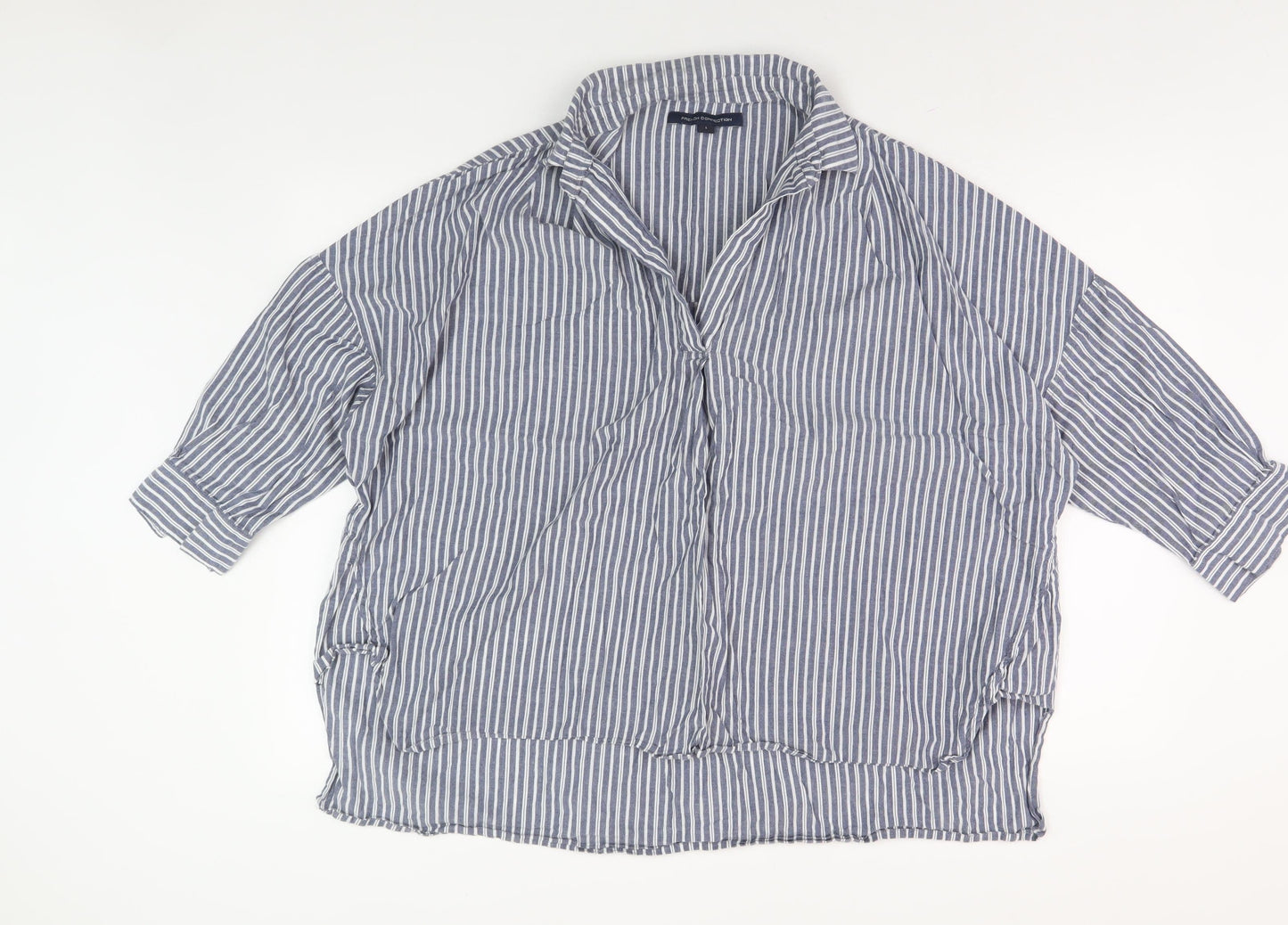 French Connection Men's L Blue Striped Polo Shirt