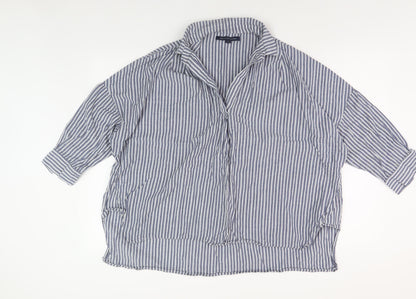 French Connection Men's L Blue Striped Polo Shirt