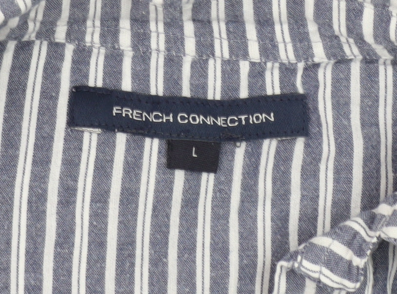 French Connection Men's L Blue Striped Polo Shirt