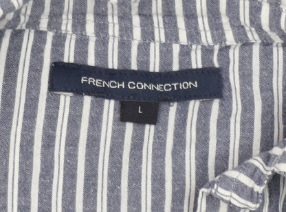 French Connection Men's L Blue Striped Polo Shirt