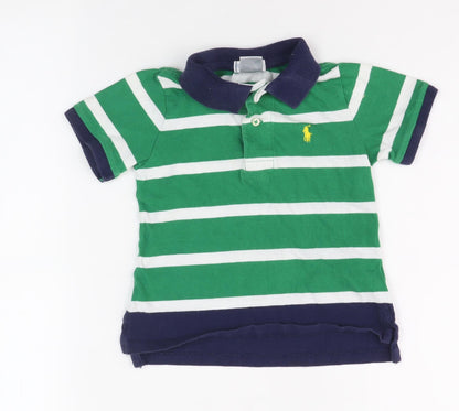 Ralph Lauren Unisex Green Striped Polo - 24 Months