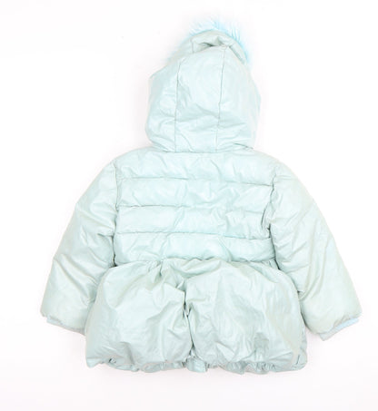 Monsoon Girls Blue Puffer Jacket 2-3 Years Hooded Winter Coat