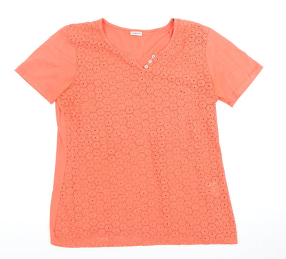 Damart Women's Orange V-Neck T-Shirt, Size 12