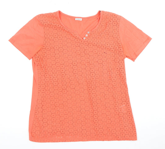 Damart Women's Orange V-Neck T-Shirt, Size 12