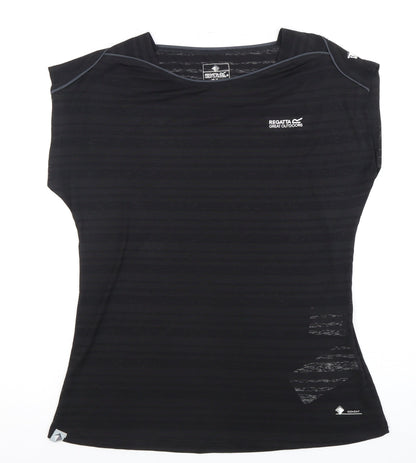 Regatta Women's Black Striped Sleeveless T-Shirt, Size 12