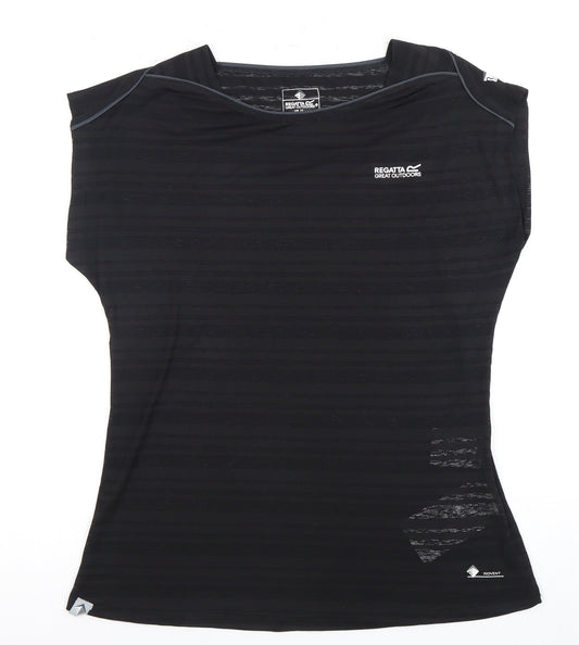 Regatta Women's Black Striped Sleeveless T-Shirt, Size 12