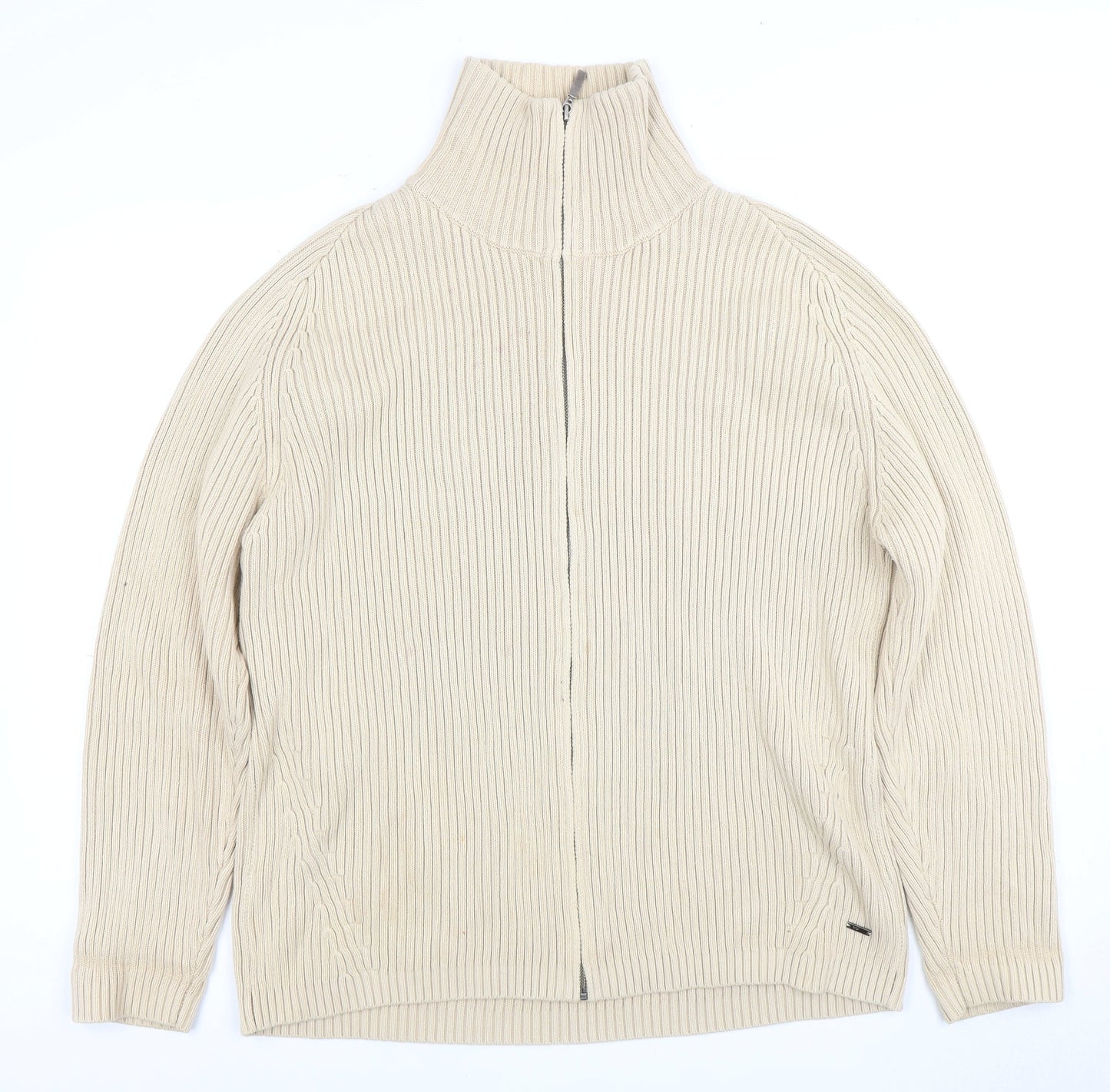 Next Men's Beige Full Zip Jumper High Neck L