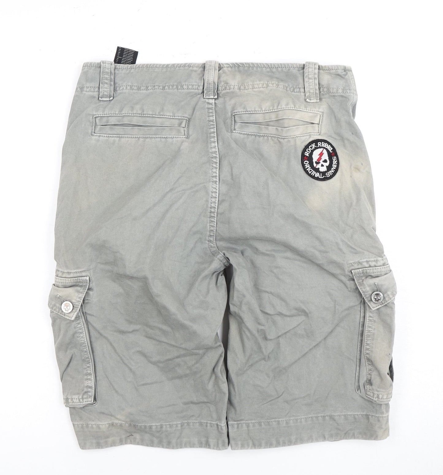 Rock Rebel Men's Grey Cargo Shorts S with Embroidery