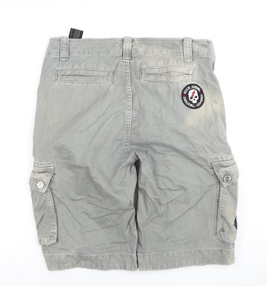 Rock Rebel Men's Grey Cargo Shorts S with Embroidery