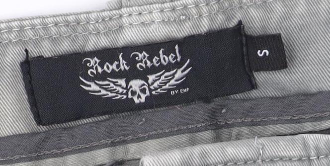 Rock Rebel Men's Grey Cargo Shorts S with Embroidery