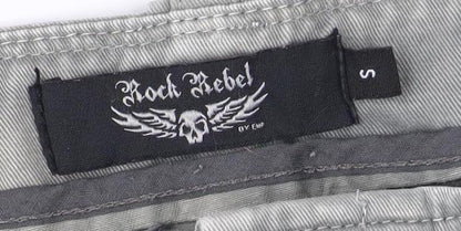 Rock Rebel Men's Grey Cargo Shorts S with Embroidery