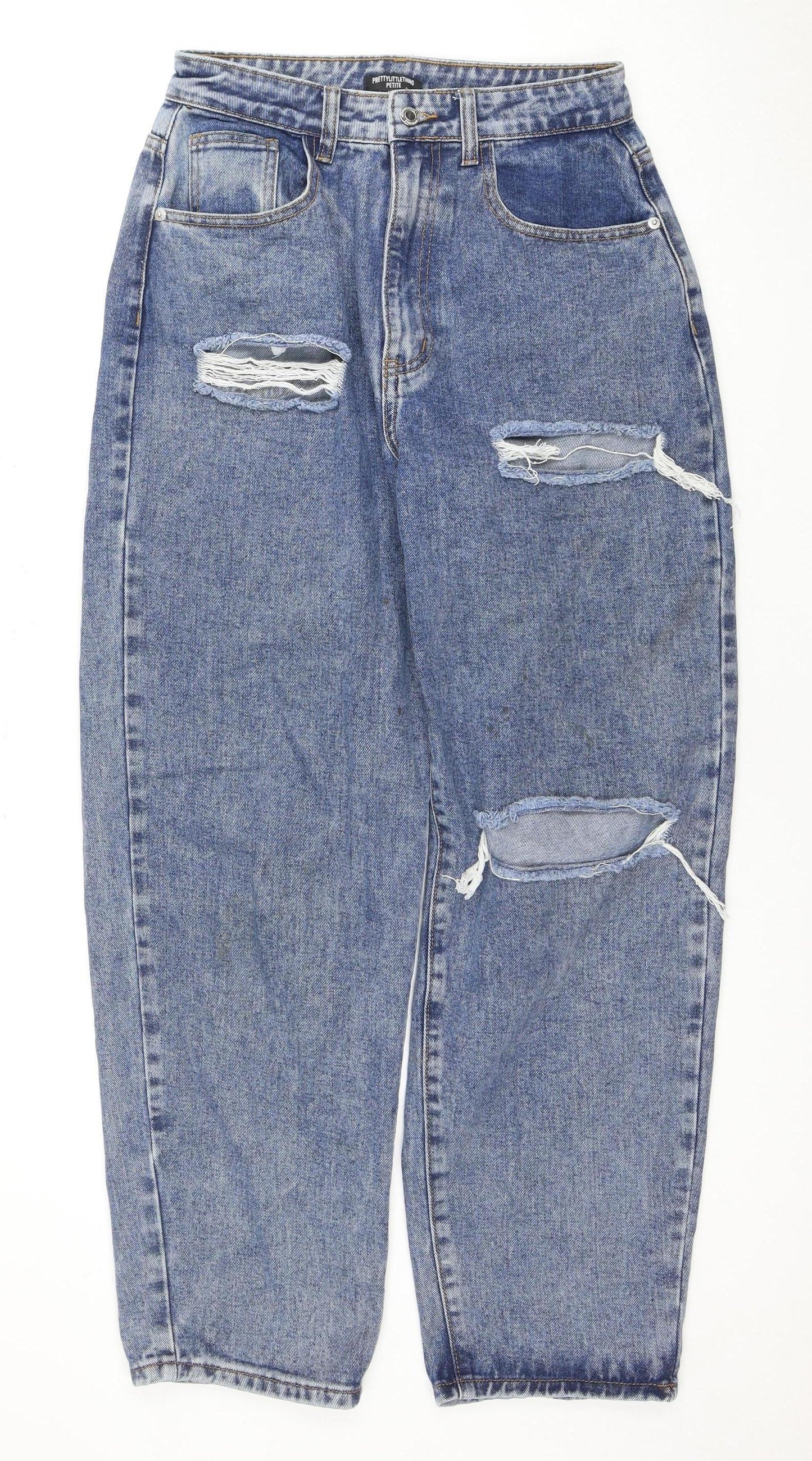 PrettyLittleThing Women's Blue Distressed Mom Jeans Size 10