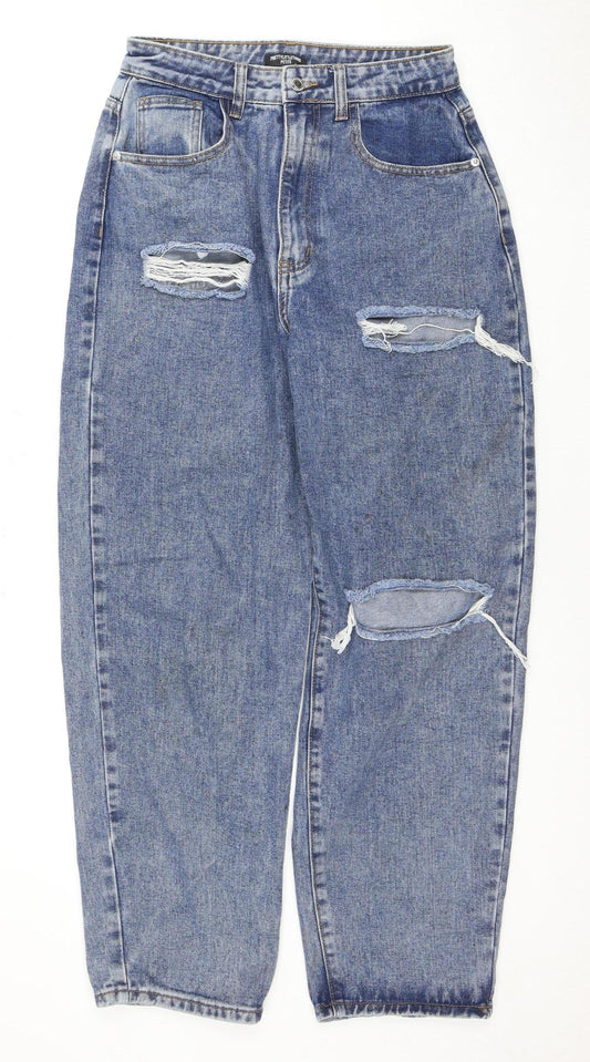 PrettyLittleThing Women's Blue Distressed Mom Jeans Size 10