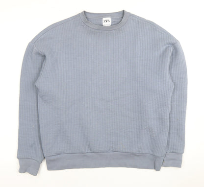Zara Men's Blue Crew Neck Sweatshirt S