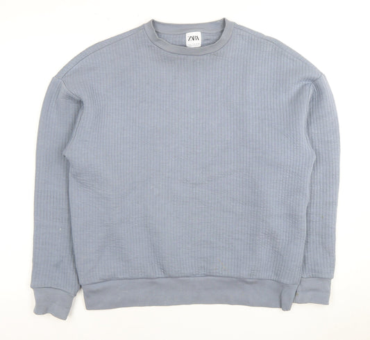 Zara Men's Blue Crew Neck Sweatshirt S
