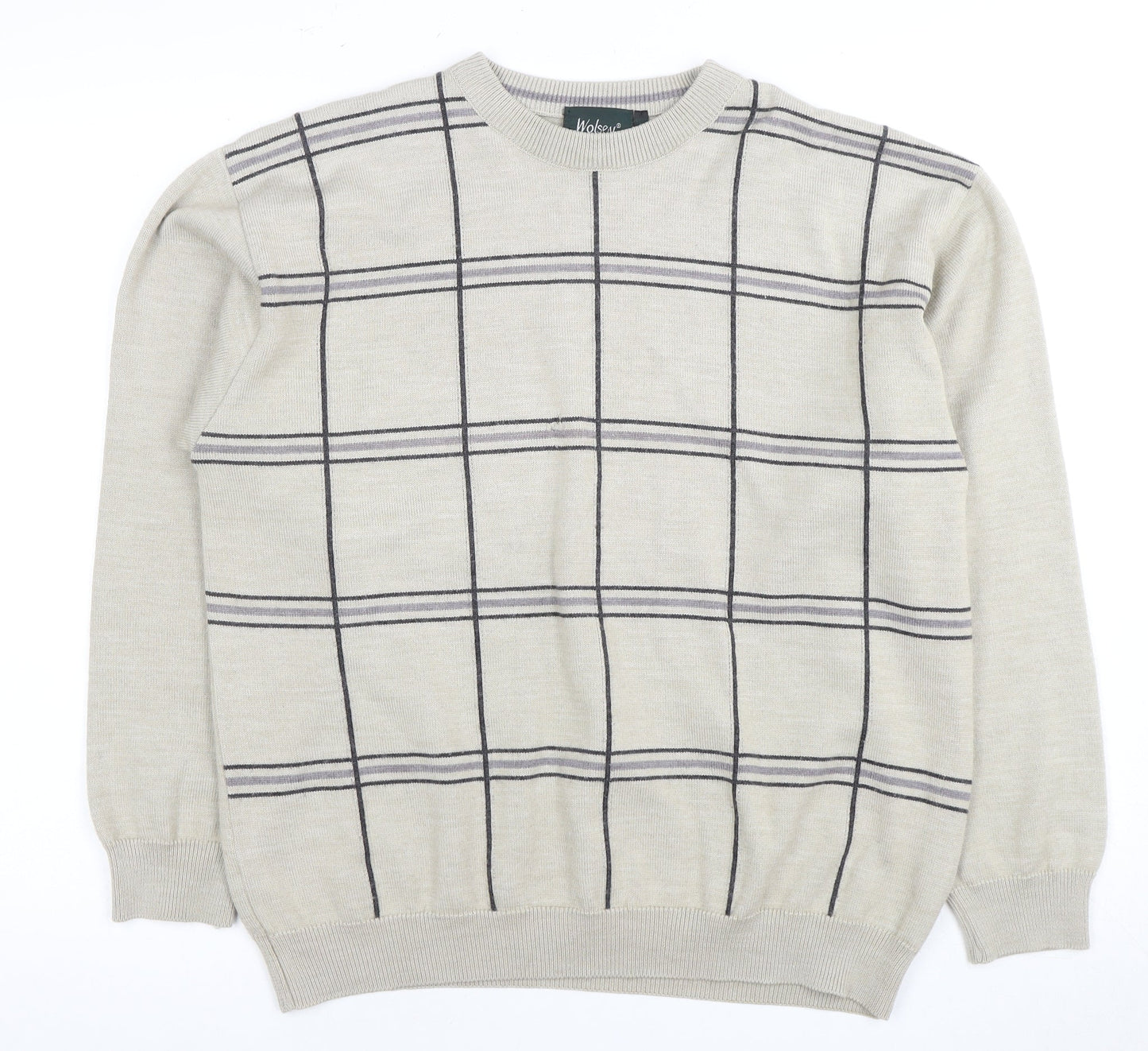 Wolsey Men's Beige Check Wool Blend Pullover Jumper L