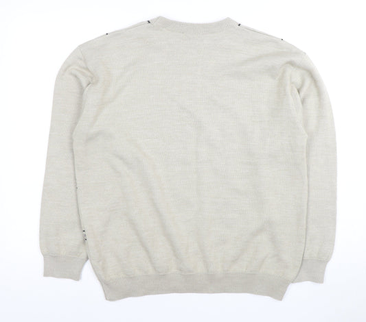 Wolsey Men's Beige Check Wool Blend Pullover Jumper L