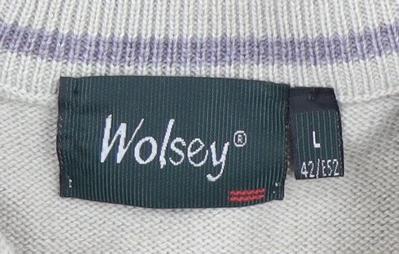 Wolsey Men's Beige Check Wool Blend Pullover Jumper L