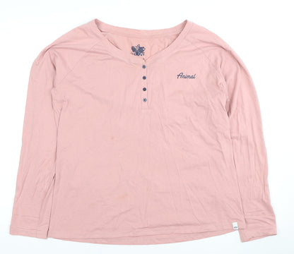 Animal Women's Pink Cotton Henley Button-Up Top Size 14