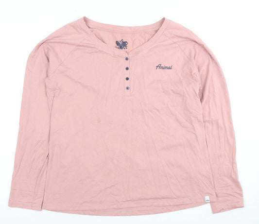 Animal Women's Pink Cotton Henley Button-Up Top Size 14