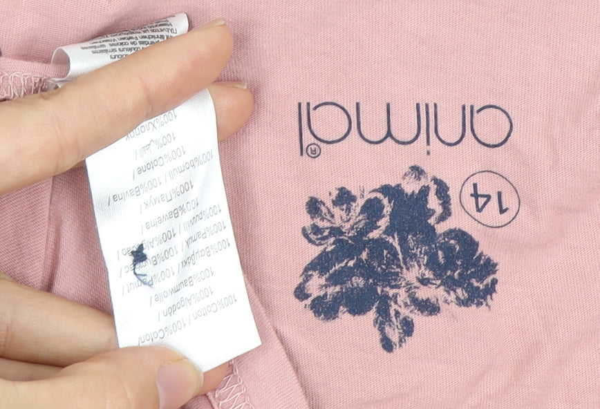 Animal Women's Pink Cotton Henley Button-Up Top Size 14