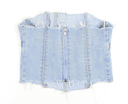 PrettyLittleThing Women's Blue Cropped Denim Corset