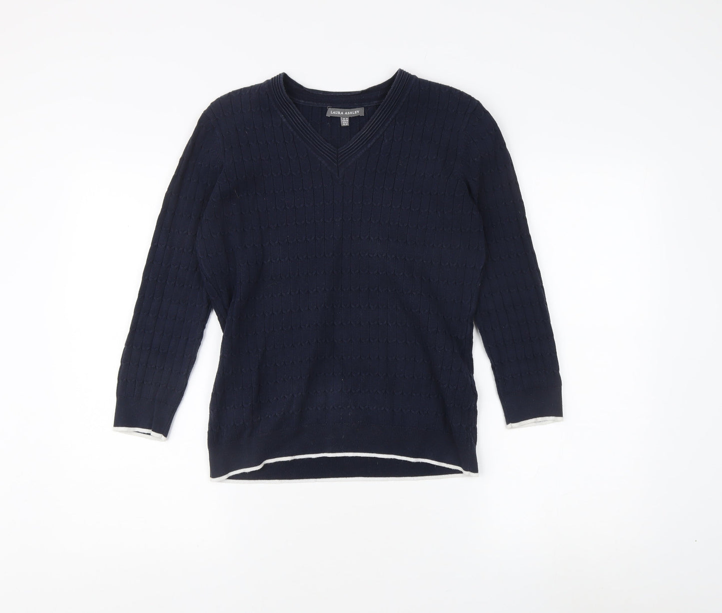 Laura Ashley Women's Blue V-Neck Knit Pullover Jumper Size 10