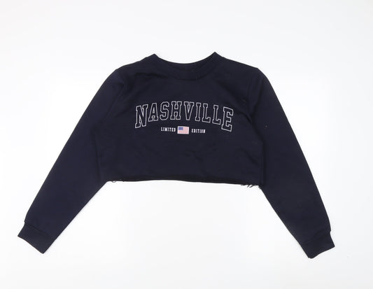 Boohoo Women's Blue Cropped Pullover Sweatshirt, UK 12