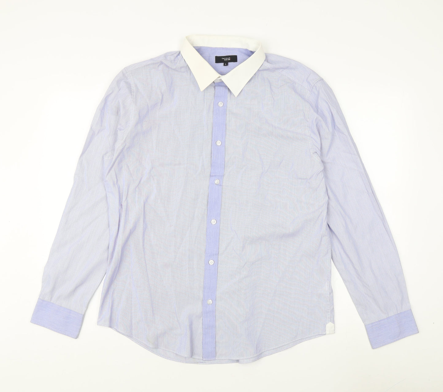 Thomas Nash Men's Blue Striped Dress Shirt L