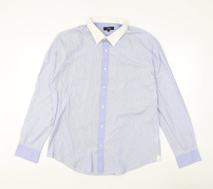 Thomas Nash Men's Blue Striped Dress Shirt L