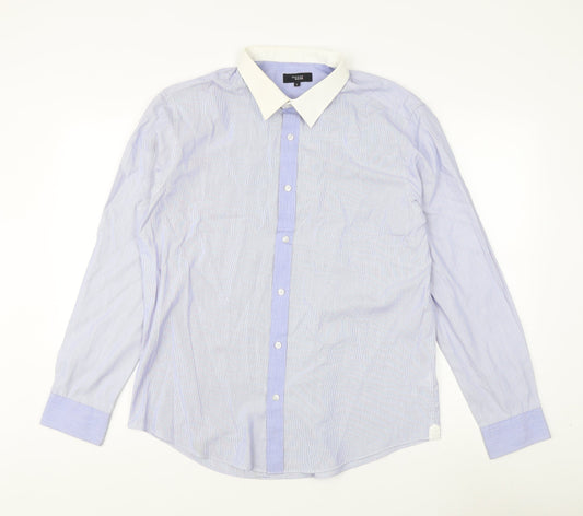 Thomas Nash Men's Blue Striped Dress Shirt L