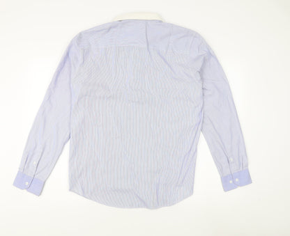 Thomas Nash Men's Blue Striped Dress Shirt L