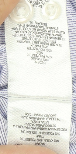 Thomas Nash Men's Blue Striped Dress Shirt L