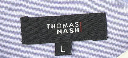 Thomas Nash Men's Blue Striped Dress Shirt L