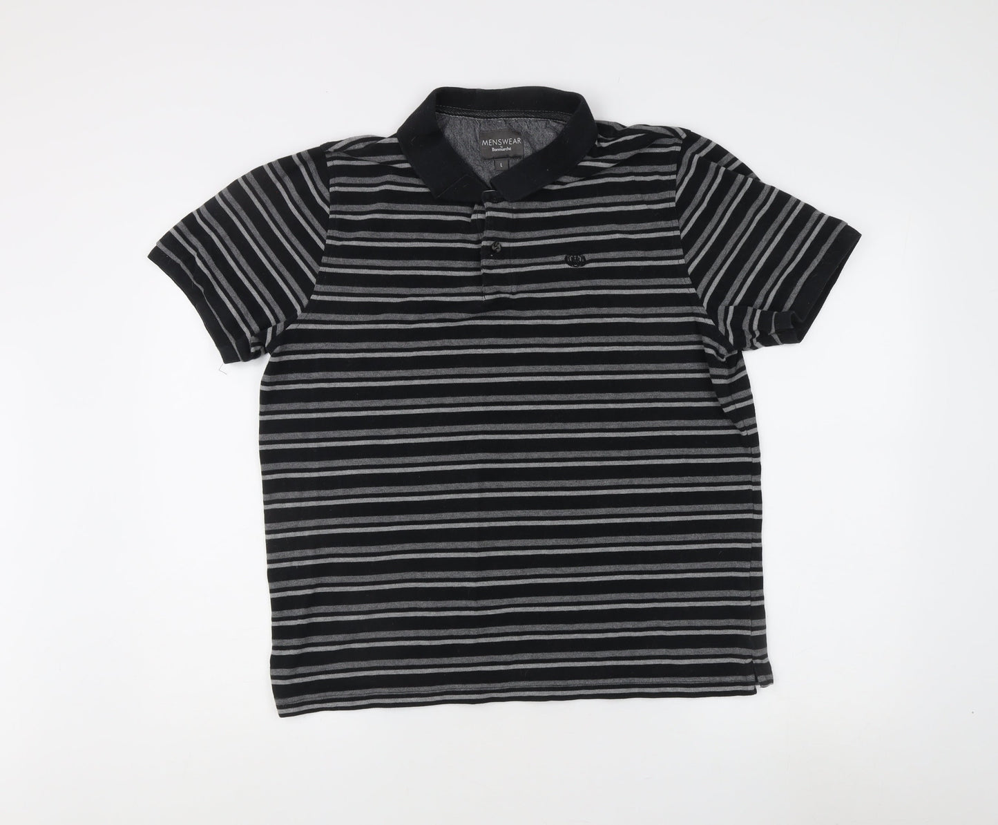 Bonmarché Men's Black Striped Polo Shirt L