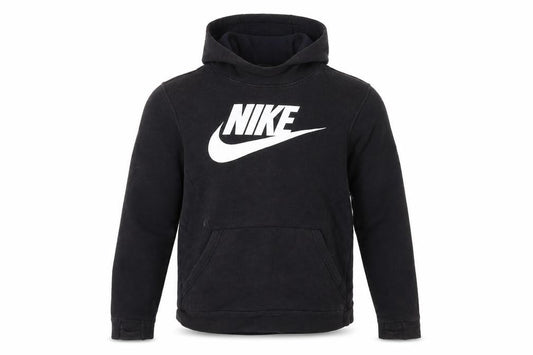 Front view of Nike Teens Black Pullover Hoodie L with Logo Accents