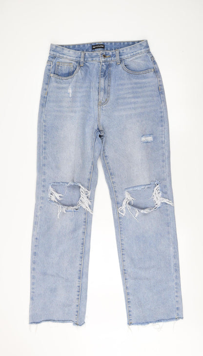 PrettyLittleThing Women's Blue Distressed Straight Jeans Size 12