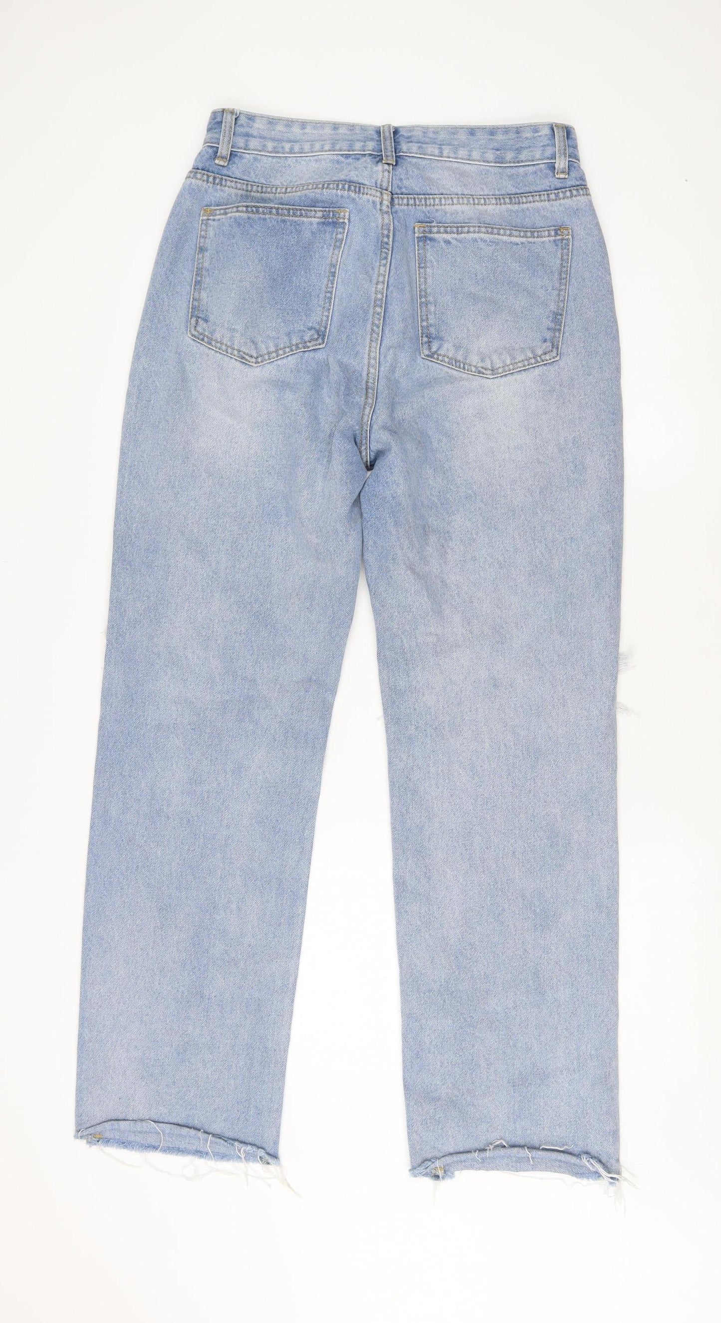 PrettyLittleThing Women's Blue Distressed Straight Jeans Size 12